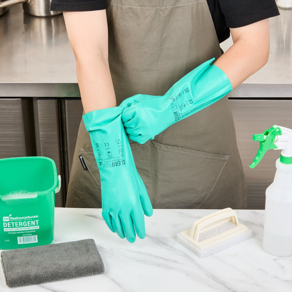 Clean Tek Professional Green Small Nitrile Gloves - 15 mil, Flock Lining, Chemical-Resistant - 13" x 4 1/4" - Pair - 1 count box