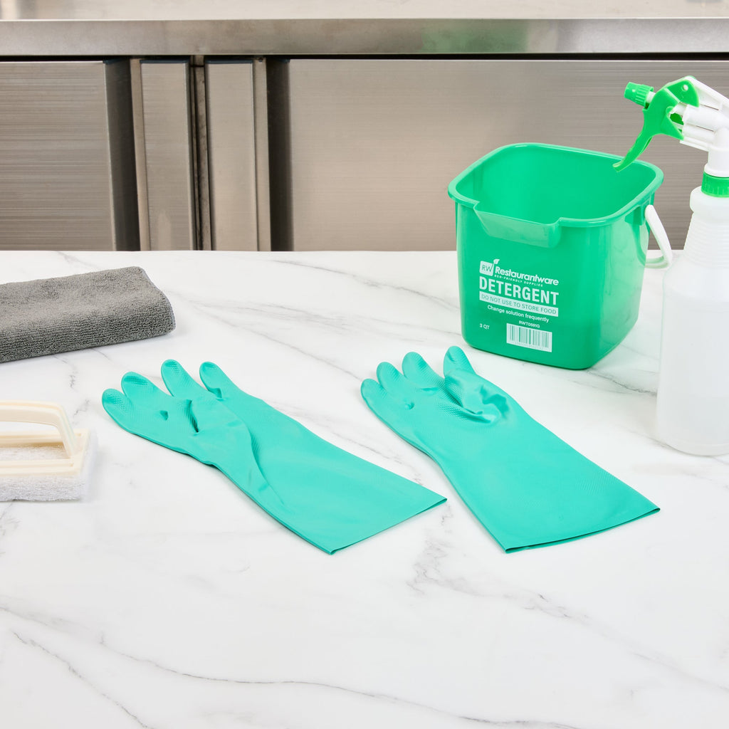 Clean Tek Professional Green Small Nitrile Gloves - 15 mil, Flock Lining, Chemical-Resistant - 13" x 4 1/4" - Pair - 1 count box