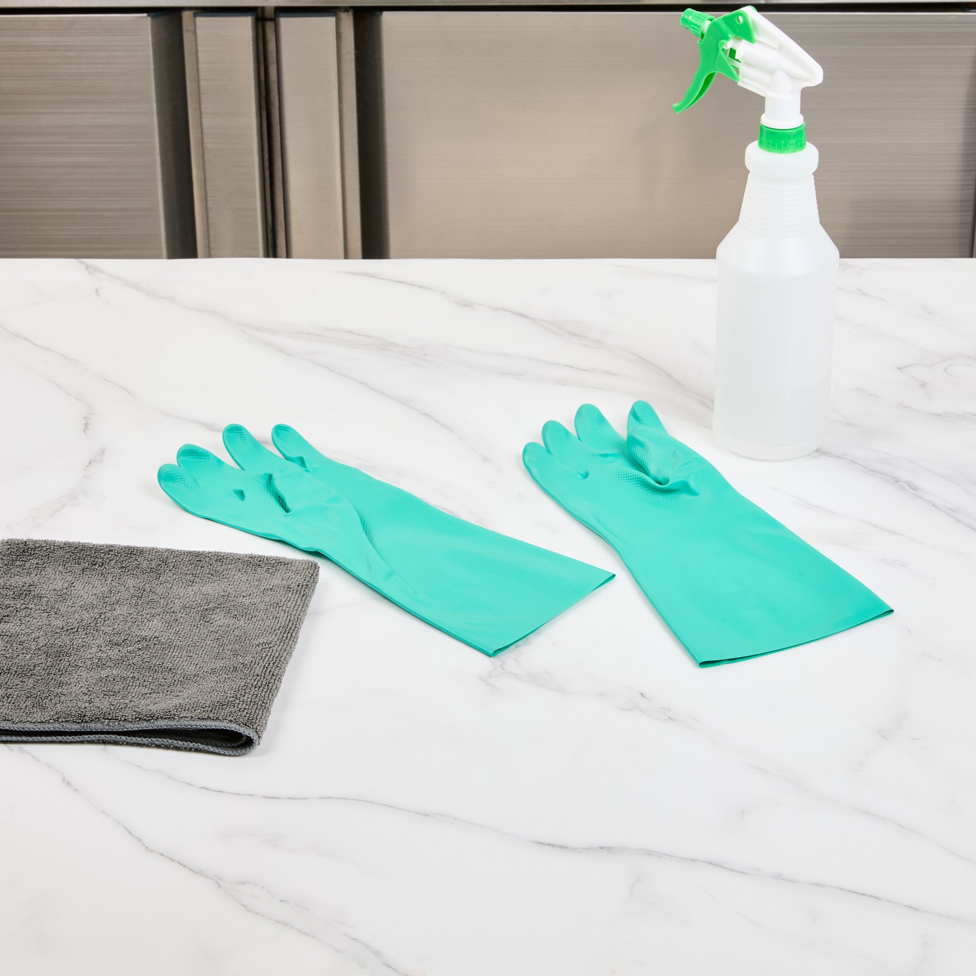 Clean Tek Professional Green Small Nitrile Gloves - 15 mil, Flock Lining, Chemical-Resistant - 13" x 4 1/4" - Pair - 10 count box