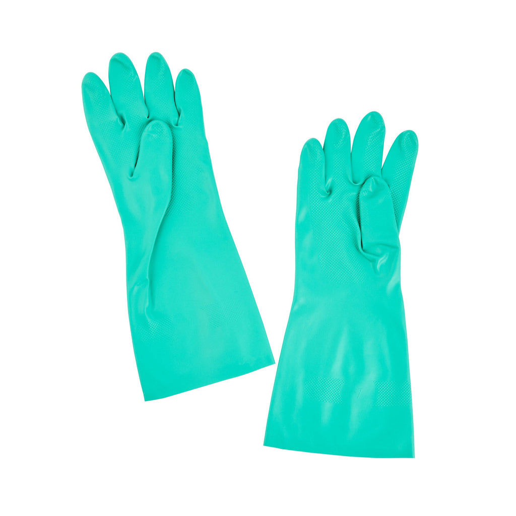 Clean Tek Professional Green Small Nitrile Gloves - 15 mil, Flock Lining, Chemical-Resistant - 13" x 4 1/4" - Pair - 10 count box