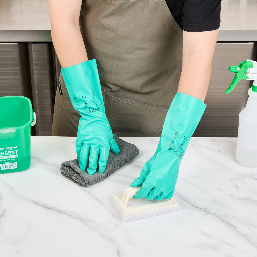 Clean Tek Professional Green Small Nitrile Gloves - 15 mil, Flock Lining, Chemical-Resistant - 13" x 4 1/4" - Pair - 10 count box