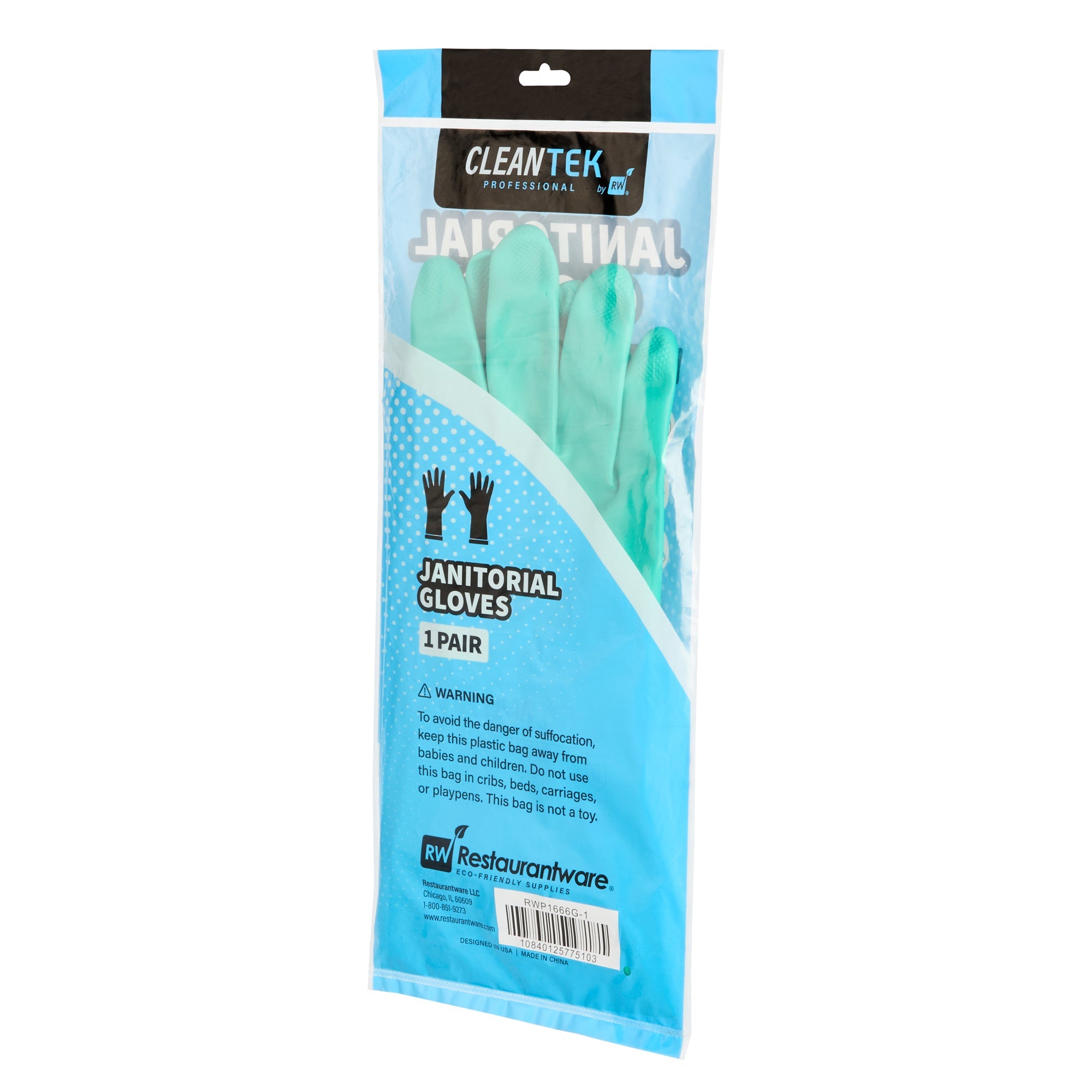 Clean Tek Professional Green Large Nitrile Gloves - 15 mil, Flock Lining, Chemical-Resistant - 13" x 4 1/2" - Pair - 1 count box