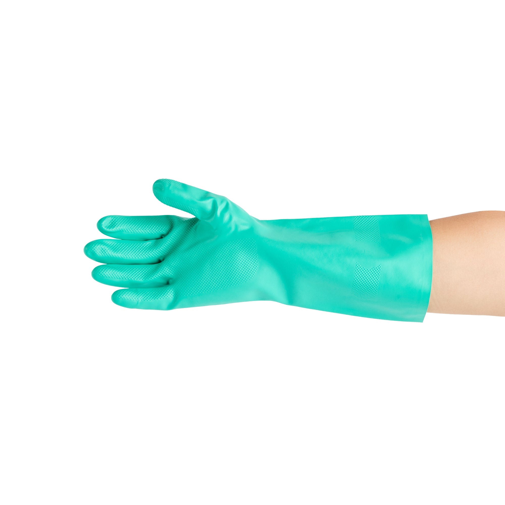 Clean Tek Professional Green Large Nitrile Gloves - 15 mil, Flock Lining, Chemical-Resistant - 13" x 4 1/2" - Pair - 1 count box