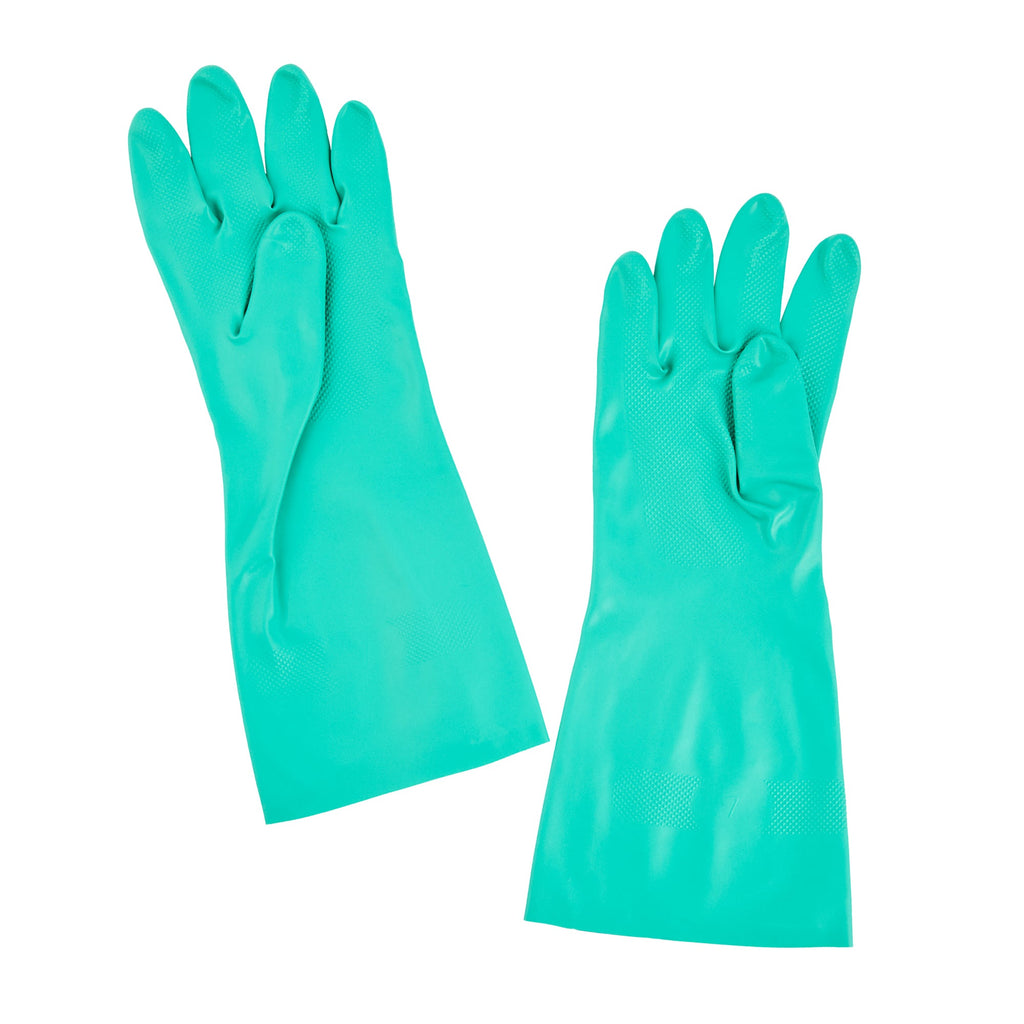 Clean Tek Professional Green Large Nitrile Gloves - 15 mil, Flock Lining, Chemical-Resistant - 13" x 4 1/2" - Pair - 1 count box