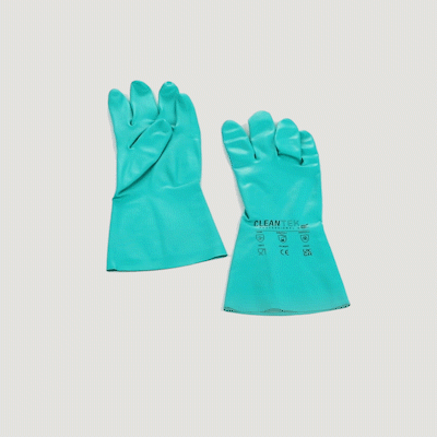 Clean Tek Professional Green Large Nitrile Gloves - 15 mil, Flock Lining, Chemical-Resistant - 13" x 4 1/2" - Pair - 10 count box
