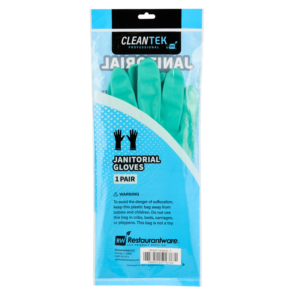 Clean Tek Professional Green Large Nitrile Gloves - 15 mil, Flock Lining, Chemical-Resistant - 13" x 4 1/2" - Pair - 10 count box