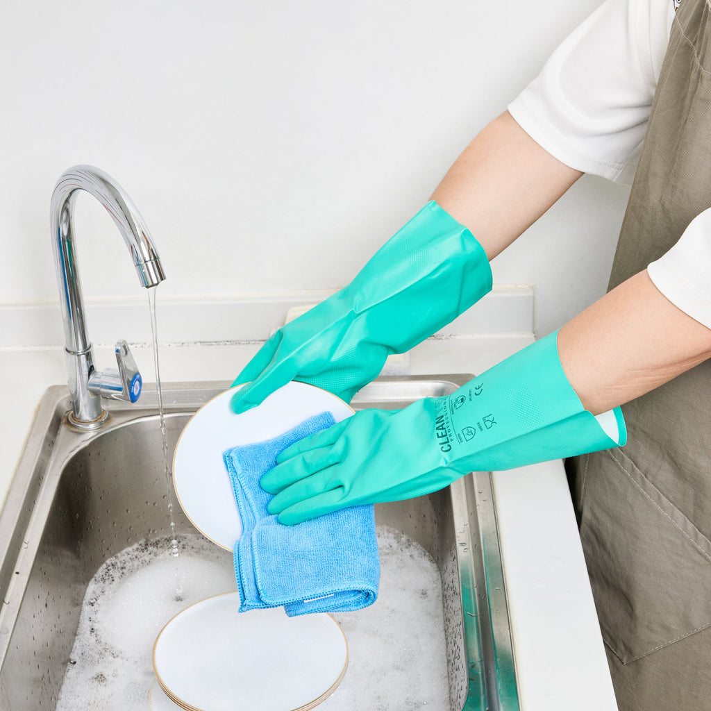 Clean Tek Professional Green Large Nitrile Gloves - 15 mil, Flock Lining, Chemical-Resistant - 13" x 4 1/2" - Pair - 10 count box
