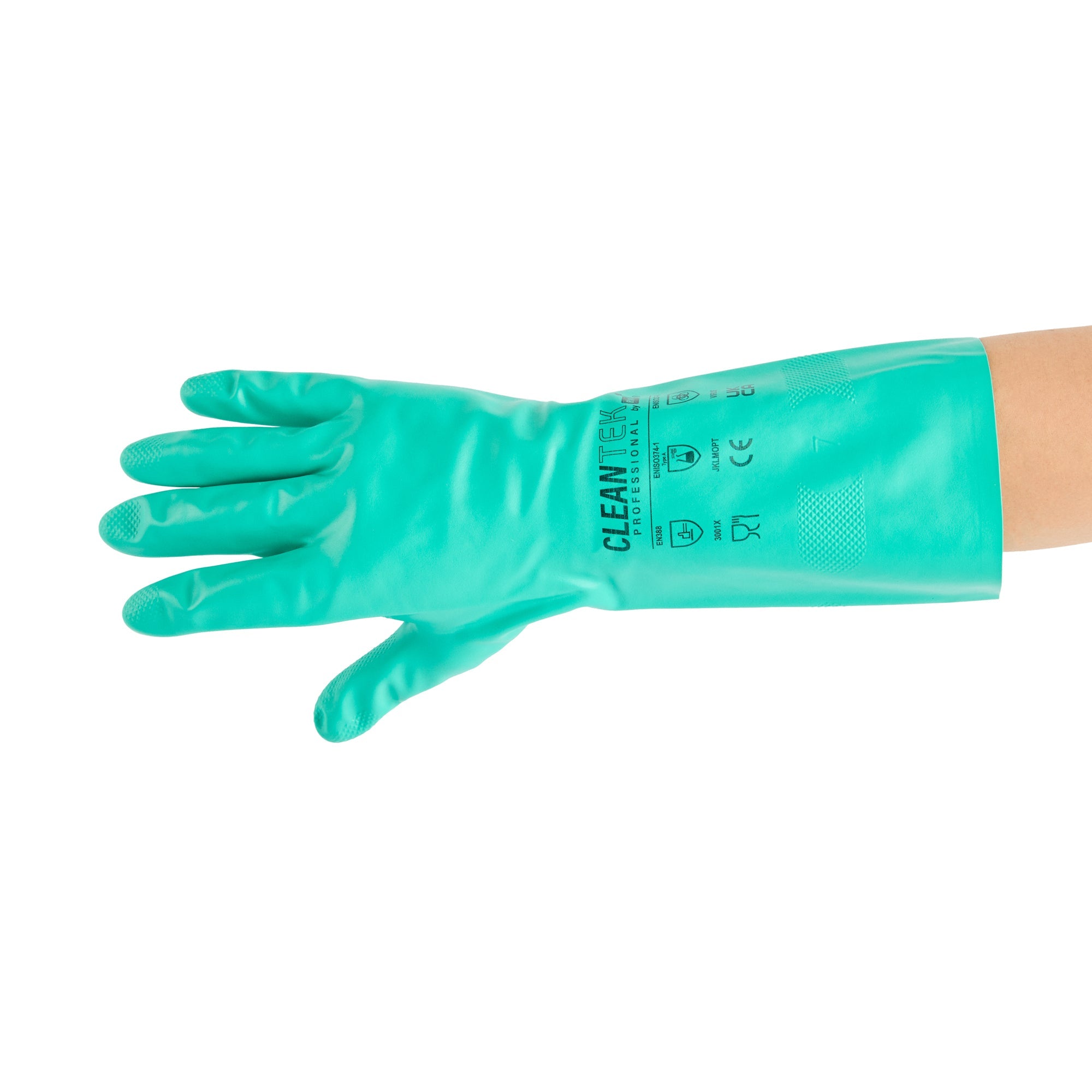 Clean Tek Professional Green Extra Large Nitrile Gloves - 15 mil, Flock Lining, Chemical-Resistant - 13" x 4 3/4" - Pair - 1 count box