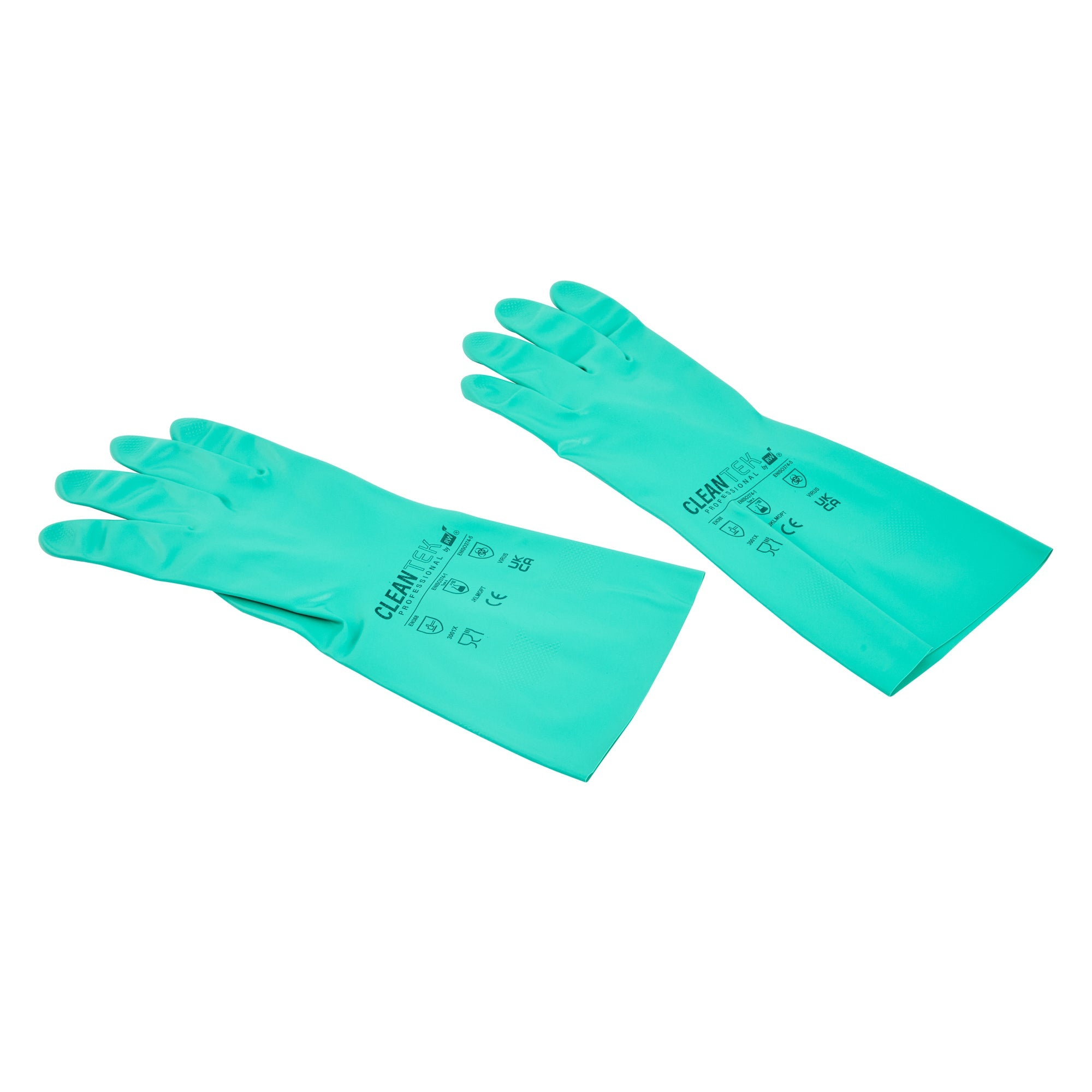 Clean Tek Professional Green Extra Large Nitrile Gloves - 15 mil, Flock Lining, Chemical-Resistant - 13" x 4 3/4" - Pair - 1 count box