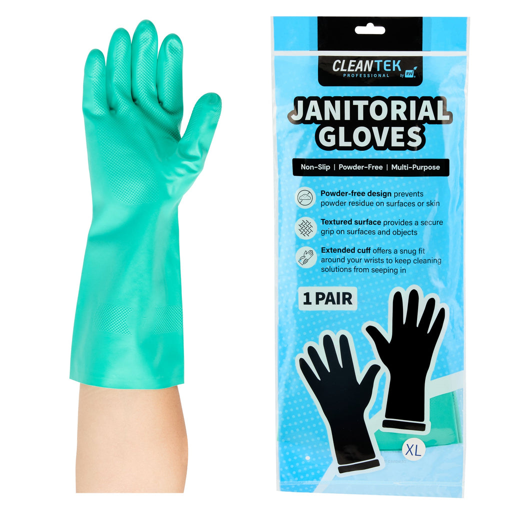 Clean Tek Professional Green Extra Large Nitrile Gloves - 15 mil, Flock Lining, Chemical-Resistant - 13" x 4 3/4" - Pair - 10 count box