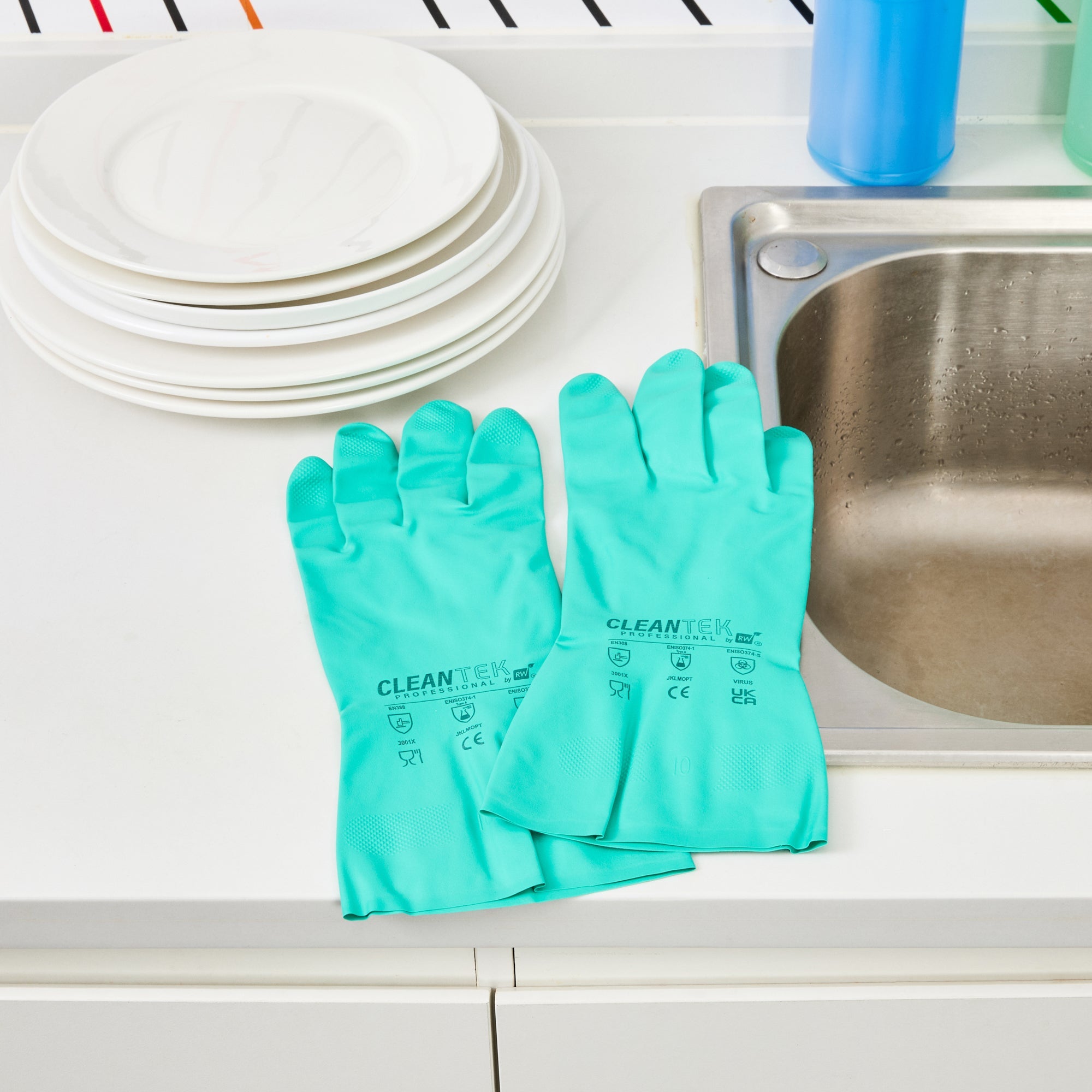 Clean Tek Professional Green Extra Large Nitrile Gloves - 15 mil, Flock Lining, Chemical-Resistant - 13" x 4 3/4" - Pair - 10 count box