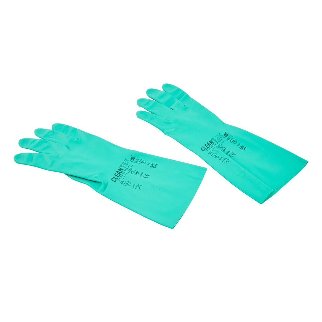 Clean Tek Professional Green XXL Nitrile Gloves - 15 mil, Flock Lining, Chemical-Resistant - 13" x 5" - Pair - 1 count box