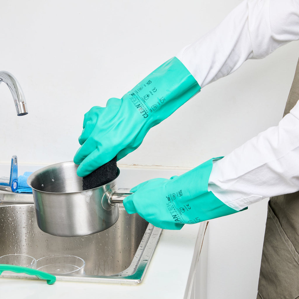 Clean Tek Professional Green XXL Nitrile Gloves - 15 mil, Flock Lining, Chemical-Resistant - 13" x 5" - Pair - 1 count box