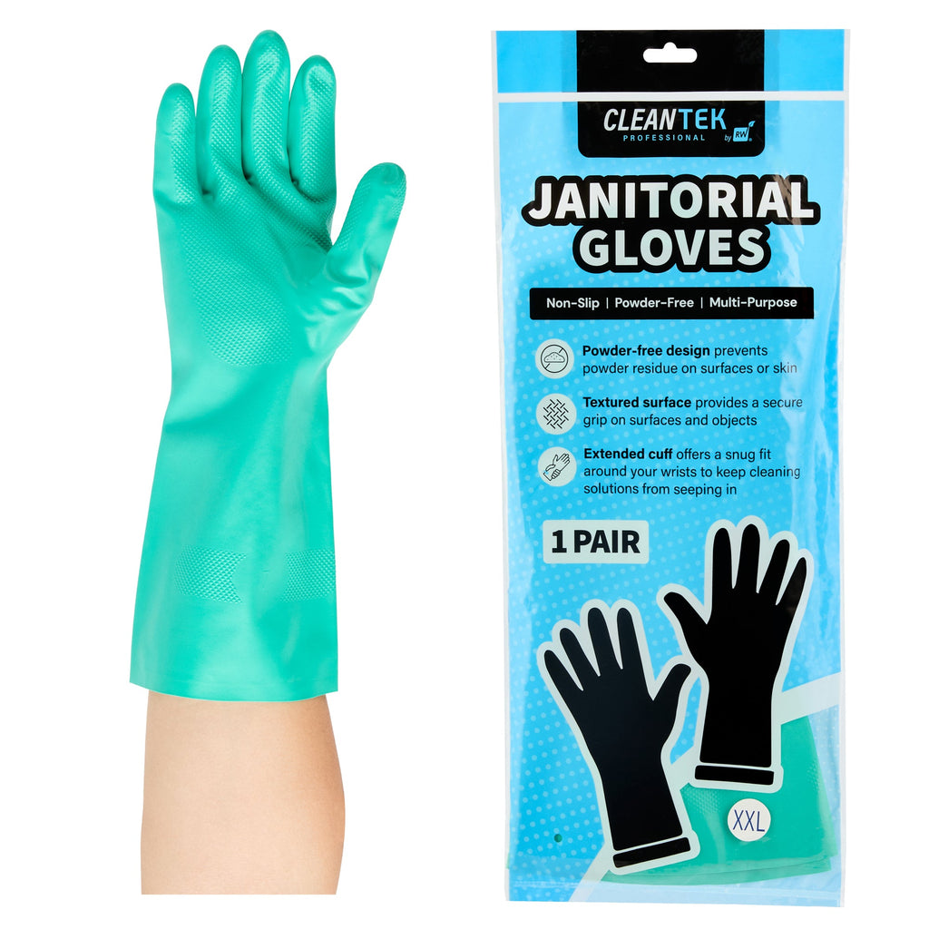 Clean Tek Professional Green XXL Nitrile Gloves - 15 mil, Flock Lining, Chemical-Resistant - 13" x 5" - Pair - 10 count box