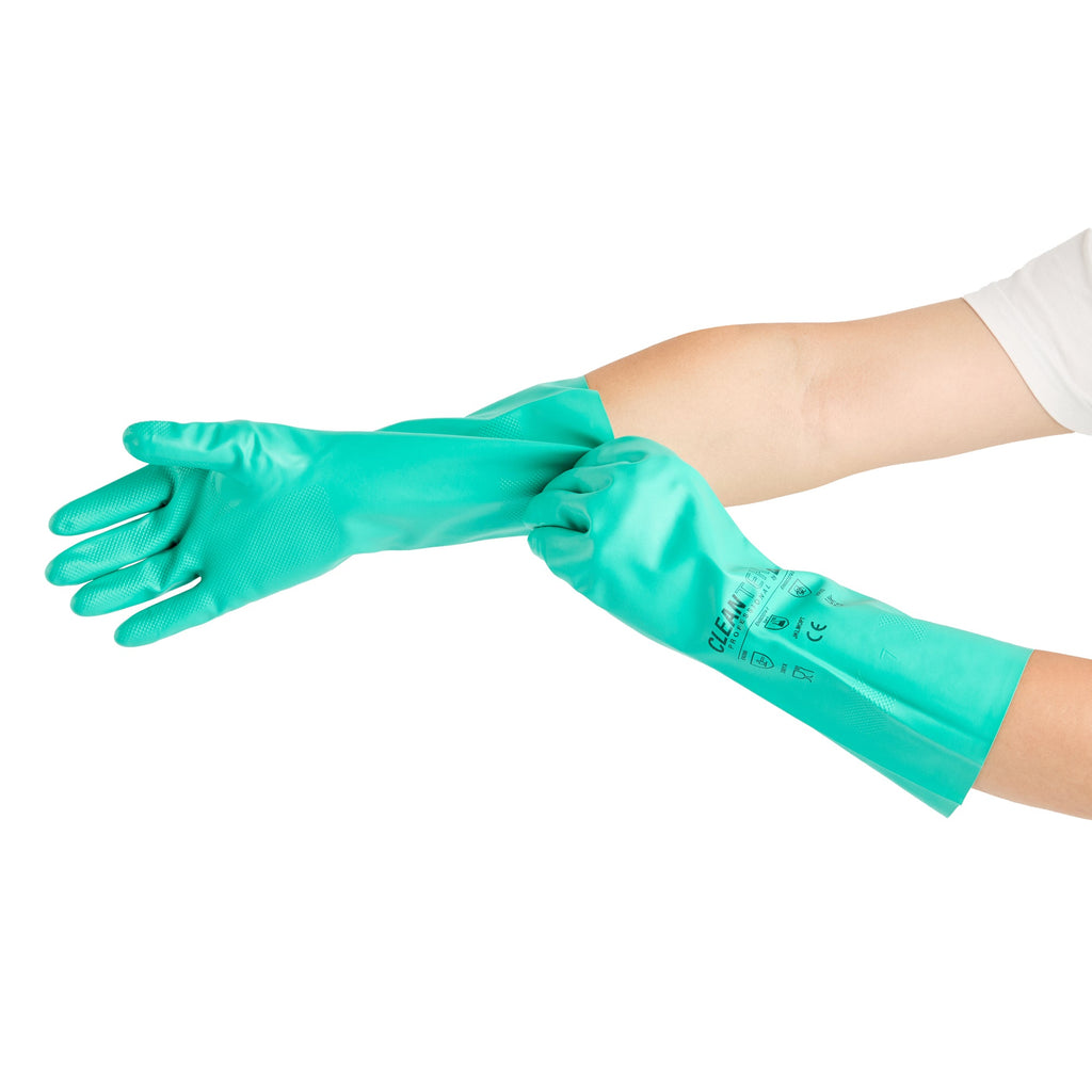 Clean Tek Professional Green XXL Nitrile Gloves - 15 mil, Flock Lining, Chemical-Resistant - 13" x 5" - Pair - 10 count box