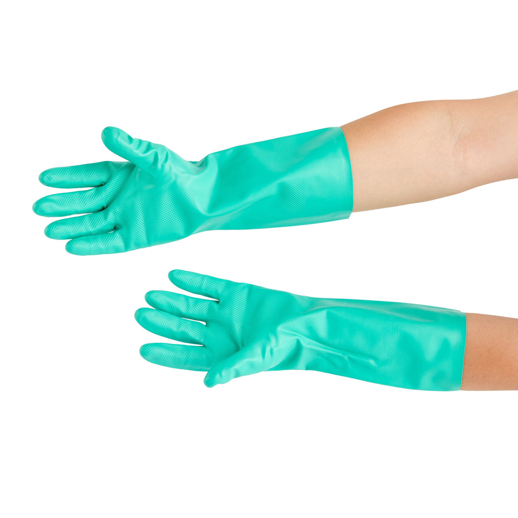 Clean Tek Professional Green XXL Nitrile Gloves - 15 mil, Flock Lining, Chemical-Resistant - 13" x 5" - Pair - 10 count box
