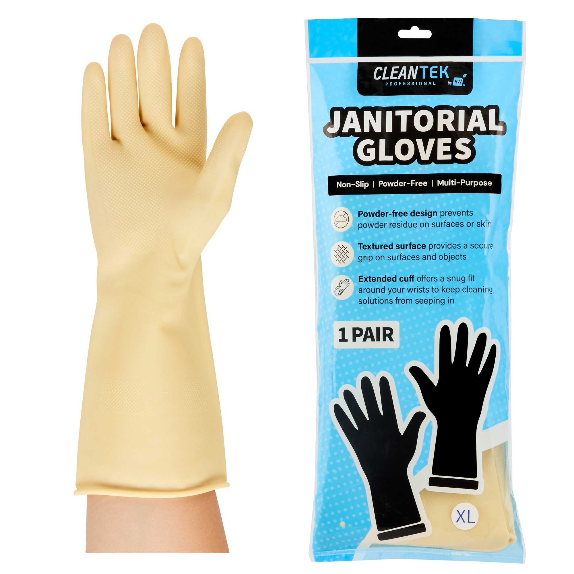 Clean Tek Professional Yellow Extra Large Latex Gloves - 22 mil - 13" x 5 1/4" - Pair - 1 count box