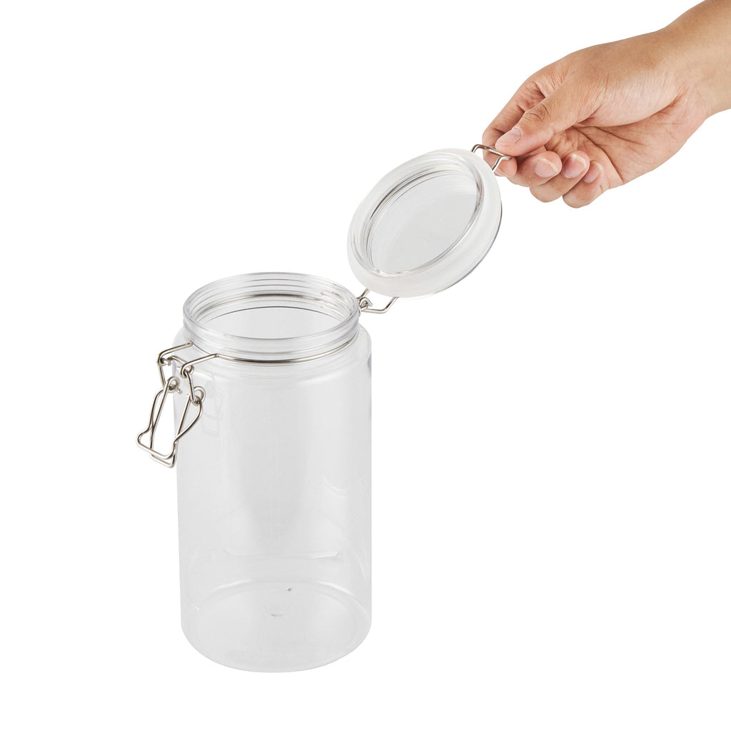 Met Lux 51 oz Round Clear Plastic Storage Jar - with Hinged Lid - 4 1/4" x 4 1/4" x 8 1/4" - 2 count box