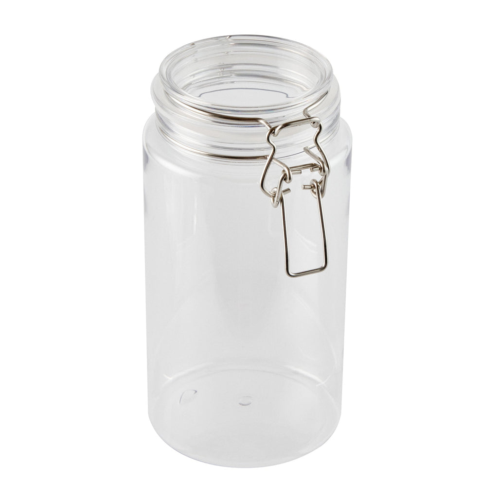 Met Lux 51 oz Round Clear Plastic Storage Jar - with Hinged Lid - 4 1/4" x 4 1/4" x 8 1/4" - 20 count box