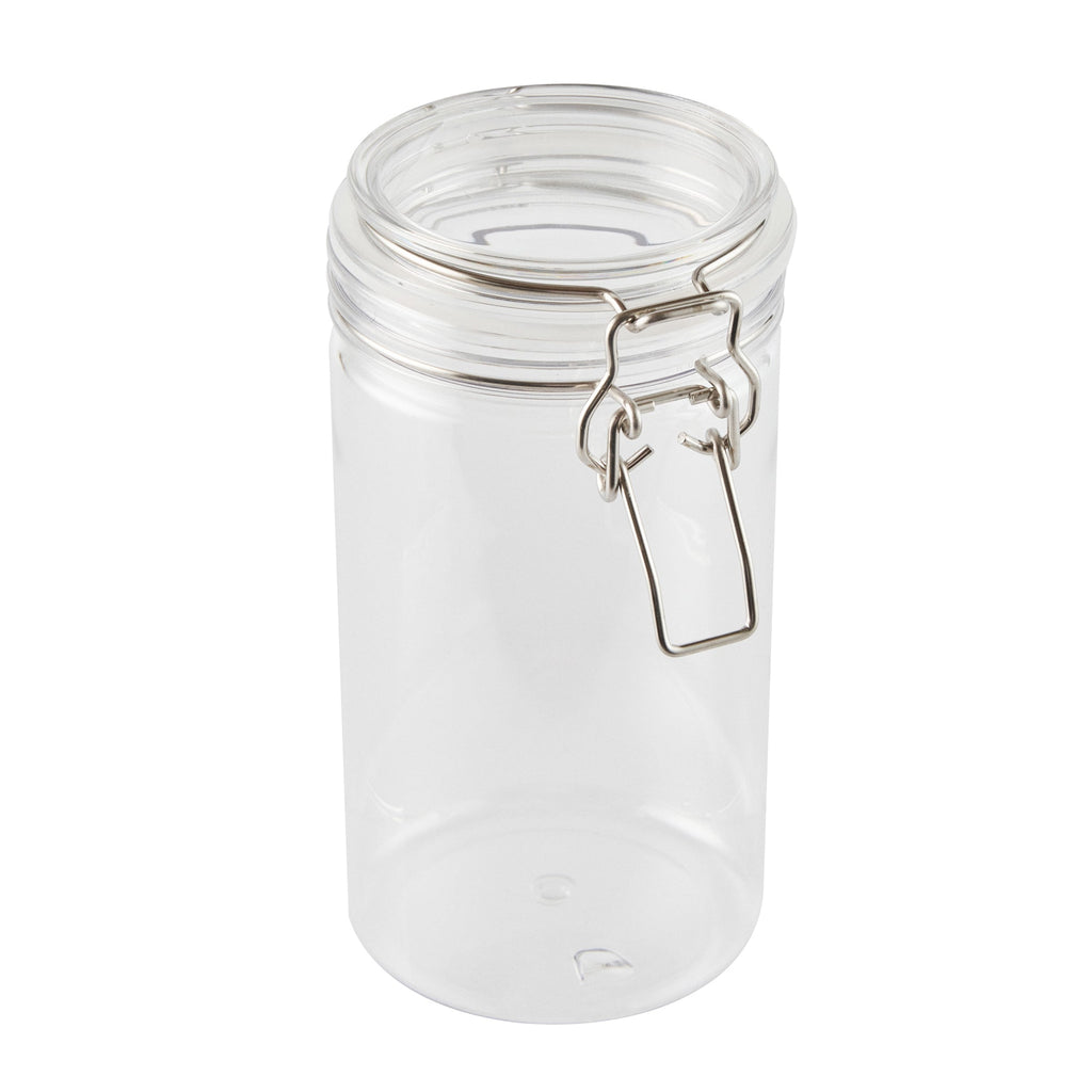 Met Lux 32 oz Round Clear Plastic Storage Jar - with Hinged Lid - 3 3/4" x 3 3/4" x 7 1/4" - 2 count box