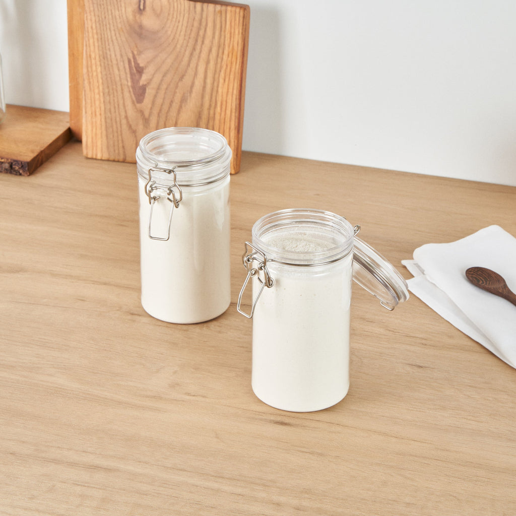Met Lux 32 oz Round Clear Plastic Storage Jar - with Hinged Lid - 3 3/4" x 3 3/4" x 7 1/4" - 2 count box