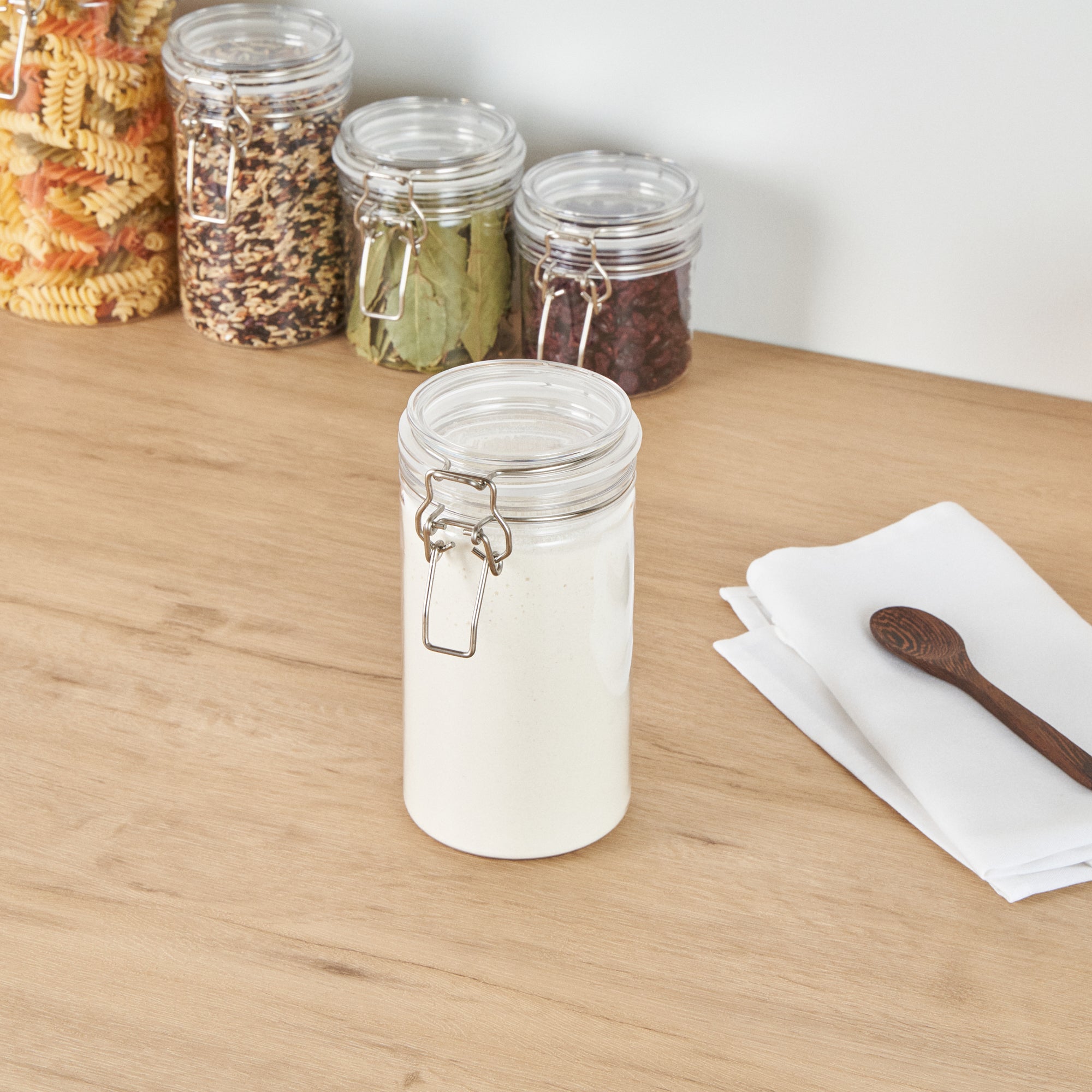 Met Lux 32 oz Round Clear Plastic Storage Jar - with Hinged Lid - 3 3/4" x 3 3/4" x 7 1/4" - 2 count box