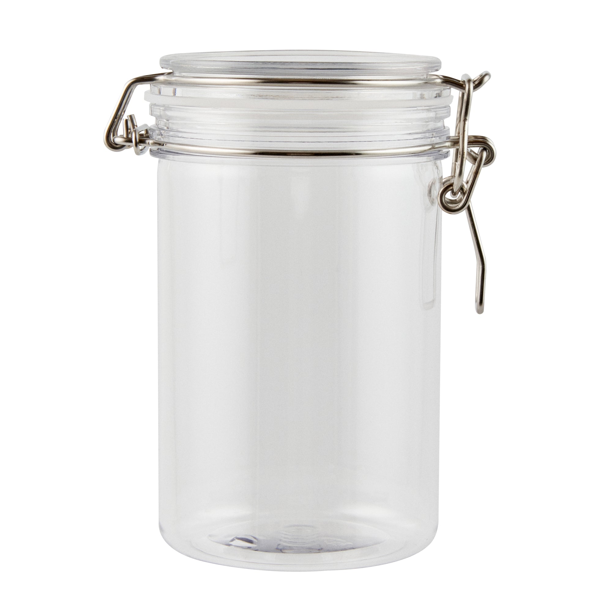 Met Lux 24 oz Round Clear Plastic Storage Jar - with Hinged Lid - 3 1/2" x 3 1/2" x 6" - 2 count box