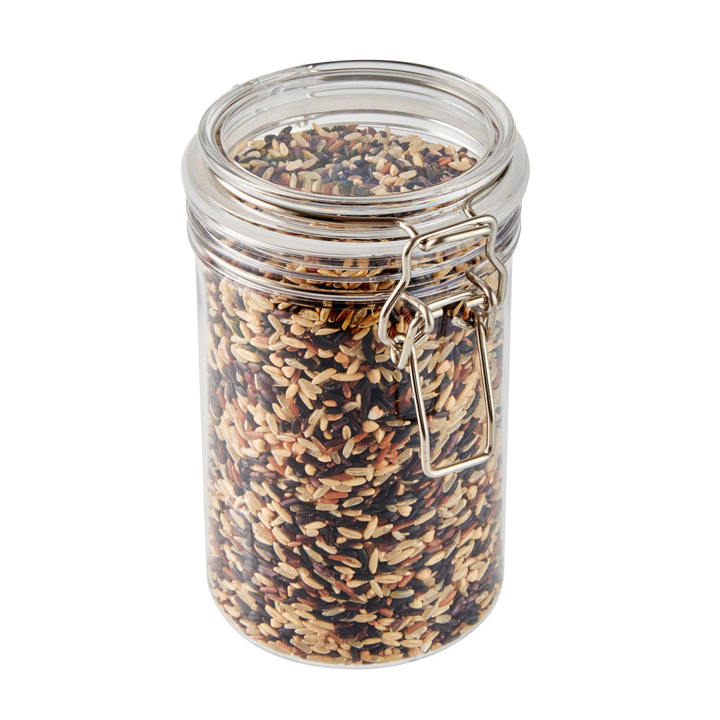 Met Lux 24 oz Round Clear Plastic Storage Jar - with Hinged Lid - 3 1/2" x 3 1/2" x 6" - 2 count box