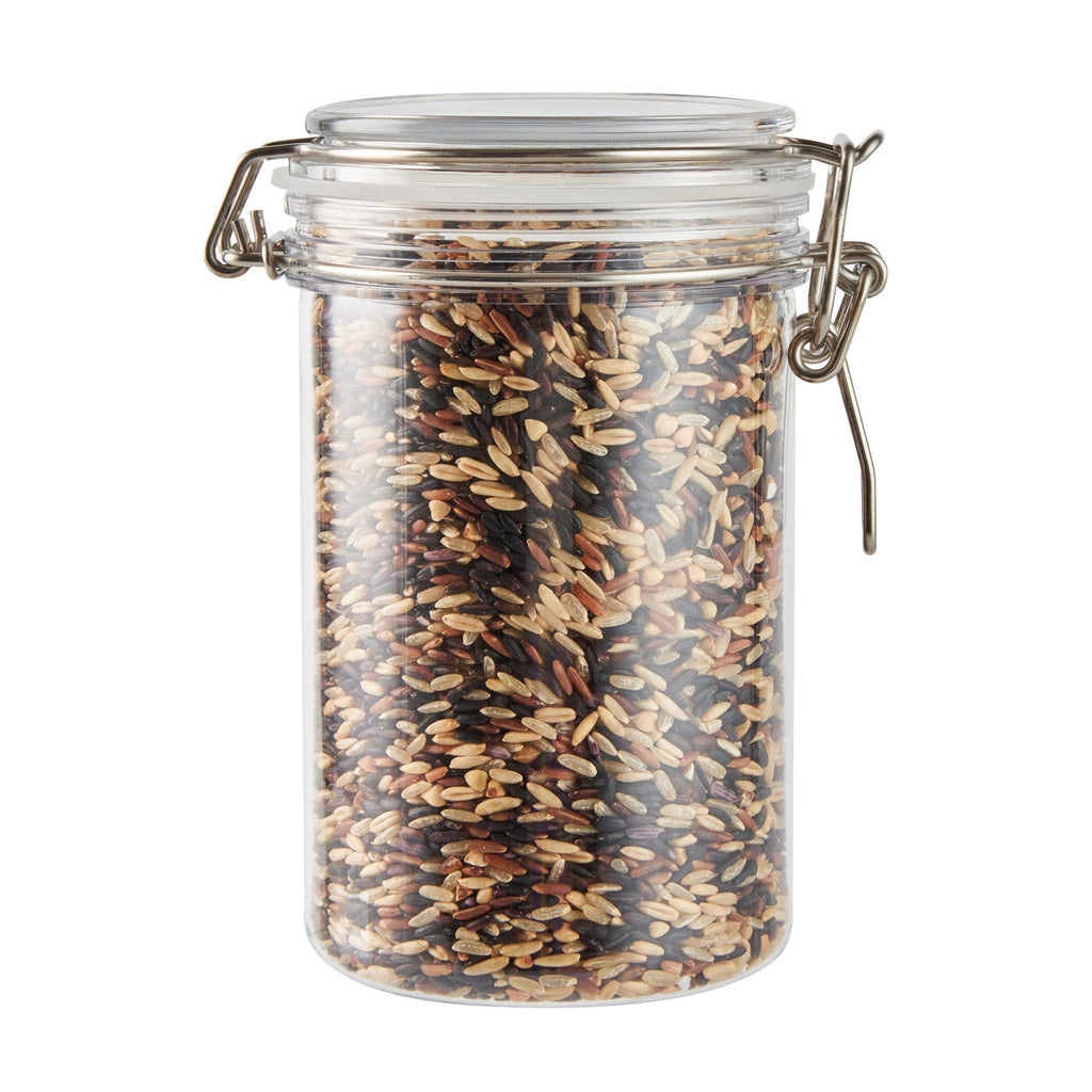 Met Lux 24 oz Round Clear Plastic Storage Jar - with Hinged Lid - 3 1/2" x 3 1/2" x 6" - 2 count box