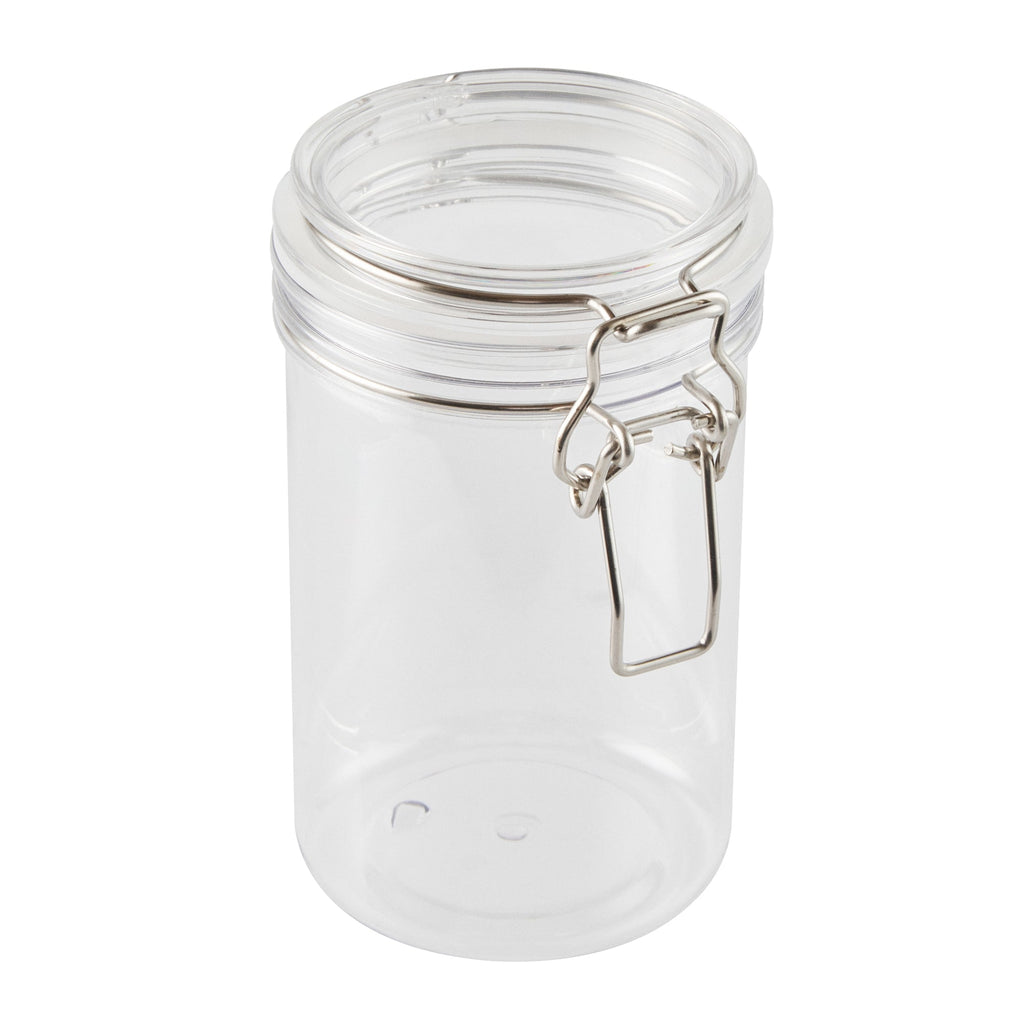 Met Lux 24 oz Round Clear Plastic Storage Jar - with Hinged Lid - 3 1/2" x 3 1/2" x 6" - 2 count box