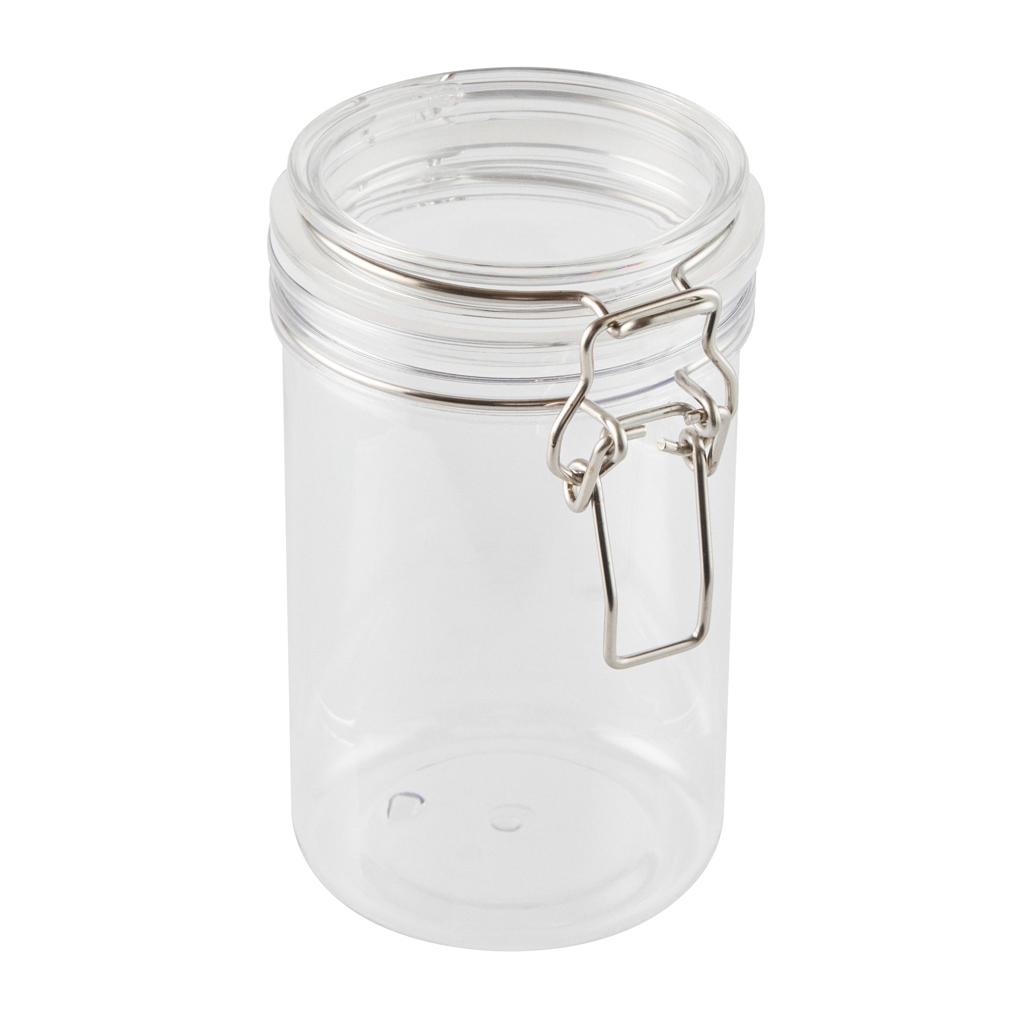 Met Lux 24 oz Round Clear Plastic Storage Jar - with Hinged Lid - 3 1/2" x 3 1/2" x 6" - 2 count box