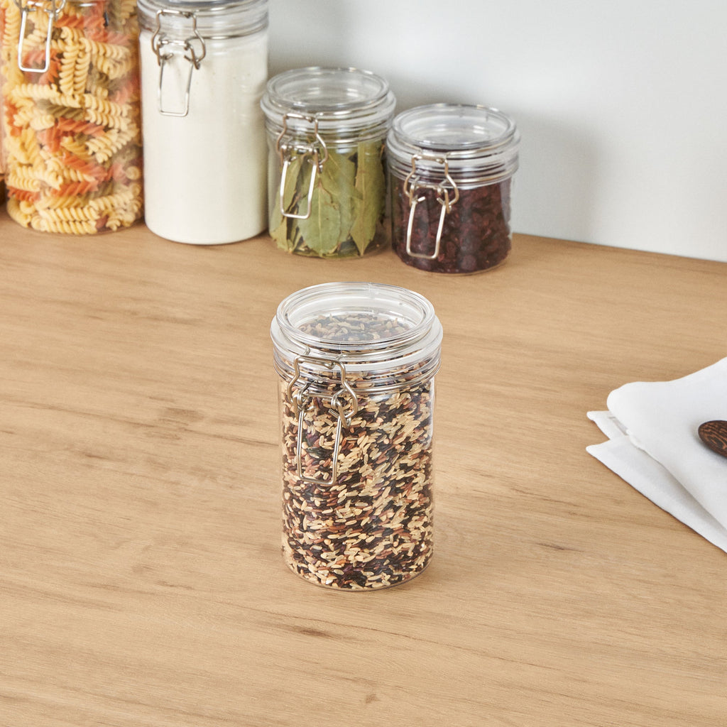 Met Lux 24 oz Round Clear Plastic Storage Jar - with Hinged Lid - 3 1/2" x 3 1/2" x 6" - 2 count box