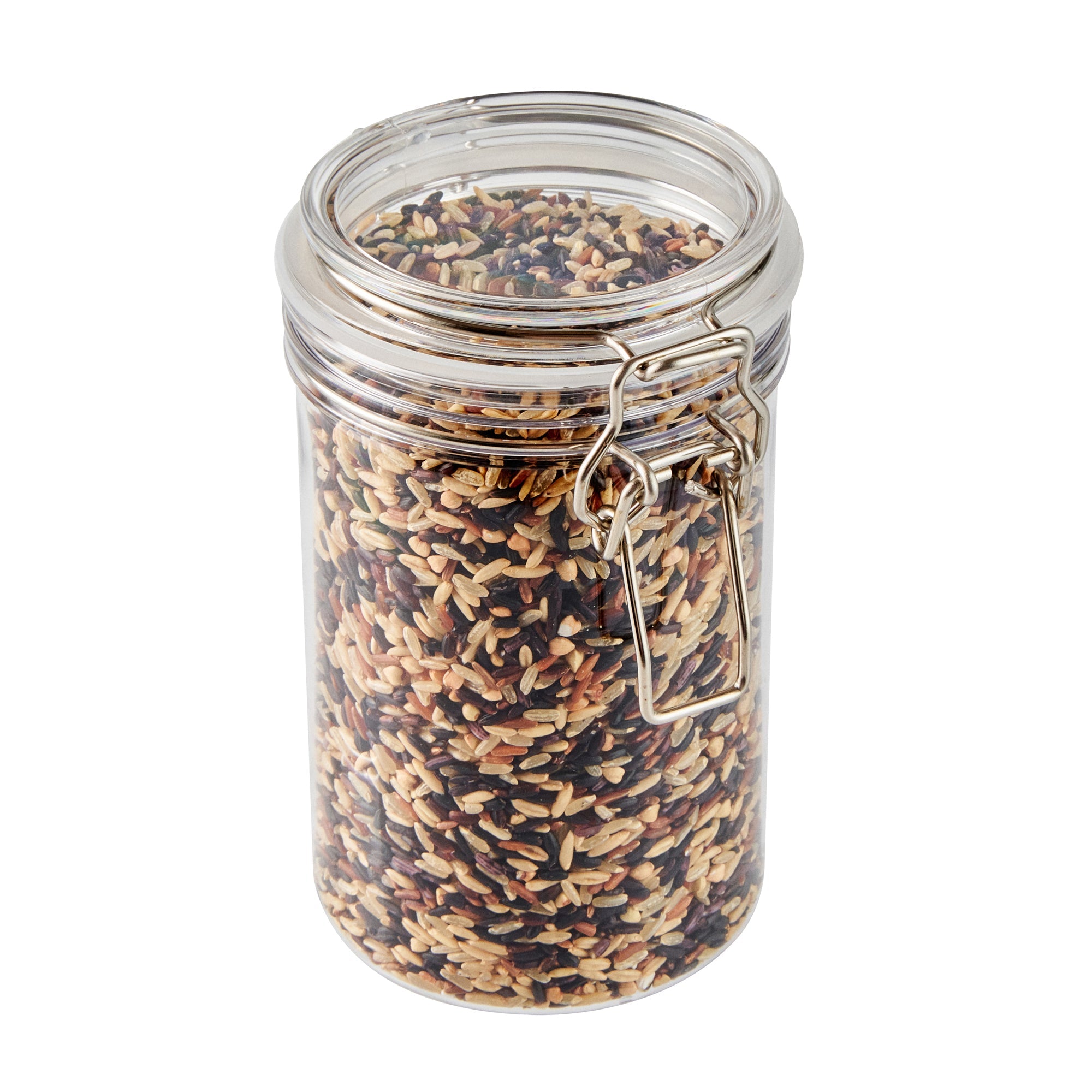 Met Lux 24 oz Round Clear Plastic Storage Jar - with Hinged Lid - 3 1/2" x 3 1/2" x 6" - 20 count box