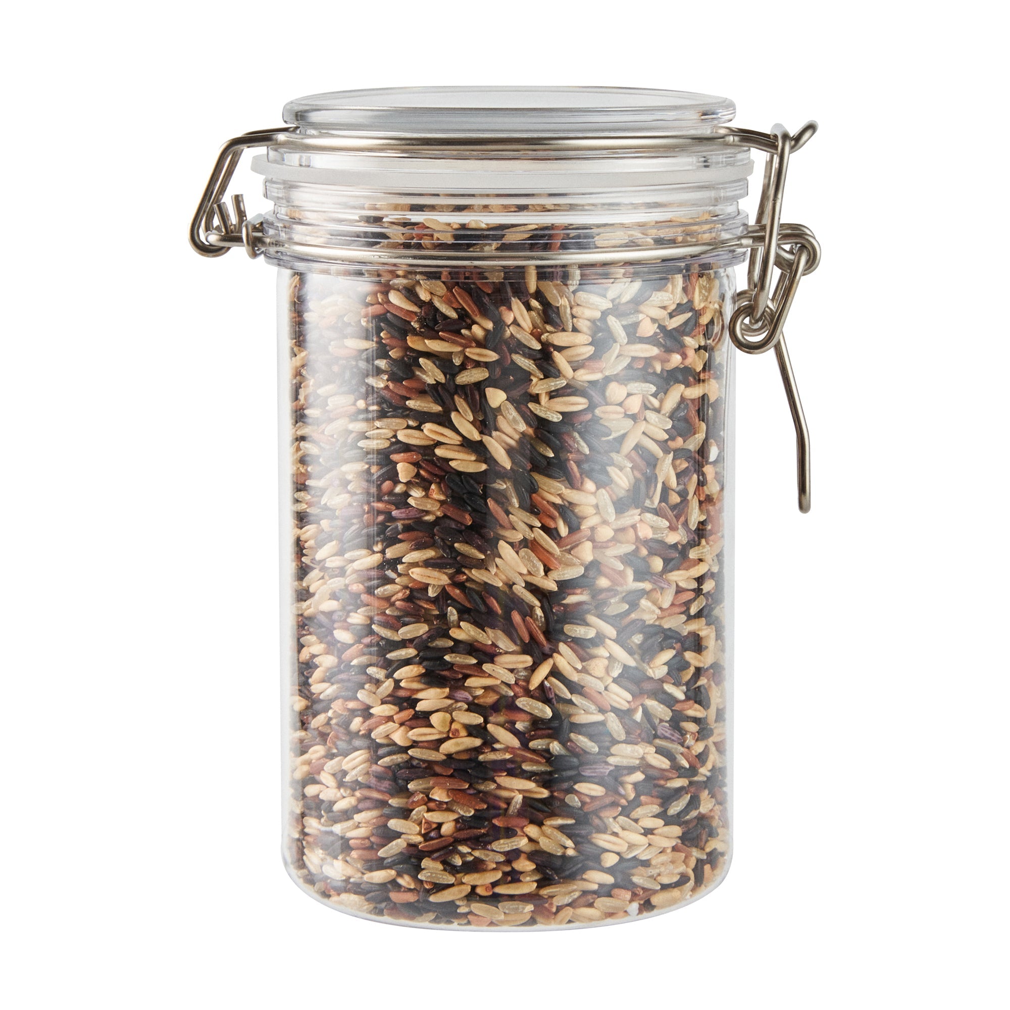 Met Lux 24 oz Round Clear Plastic Storage Jar - with Hinged Lid - 3 1/2" x 3 1/2" x 6" - 20 count box