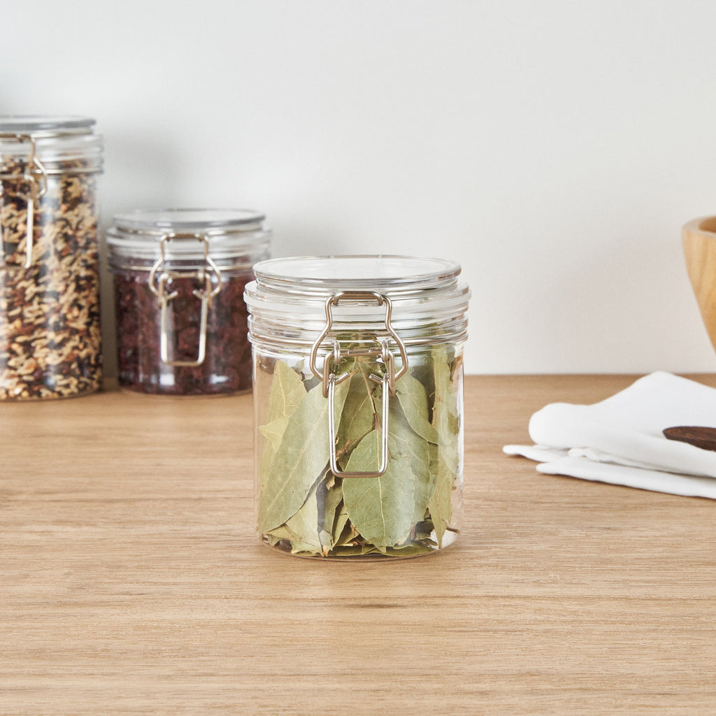 Met Lux 17 oz Round Clear Plastic Storage Jar - with Hinged Lid - 3 1/2" x 3 1/2" x 4 1/2" - 2 count box