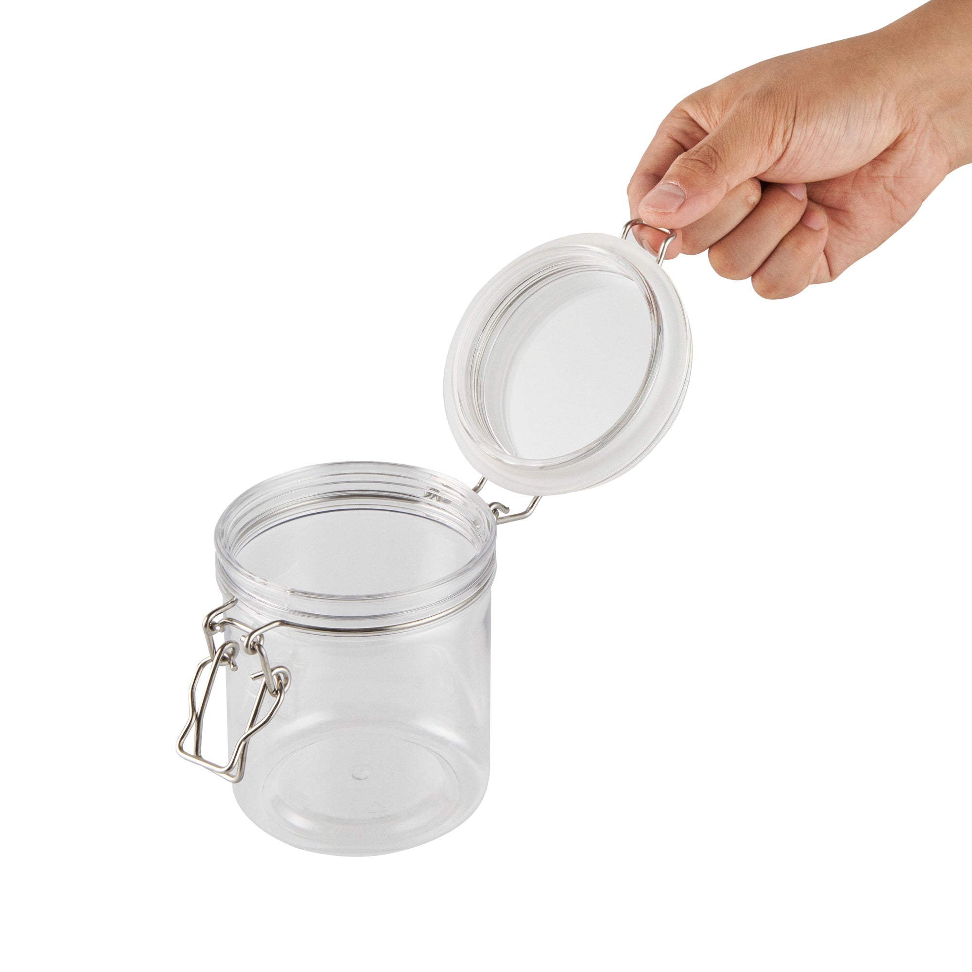 Met Lux 17 oz Round Clear Plastic Storage Jar - with Hinged Lid - 3 1/2" x 3 1/2" x 4 1/2" - 2 count box