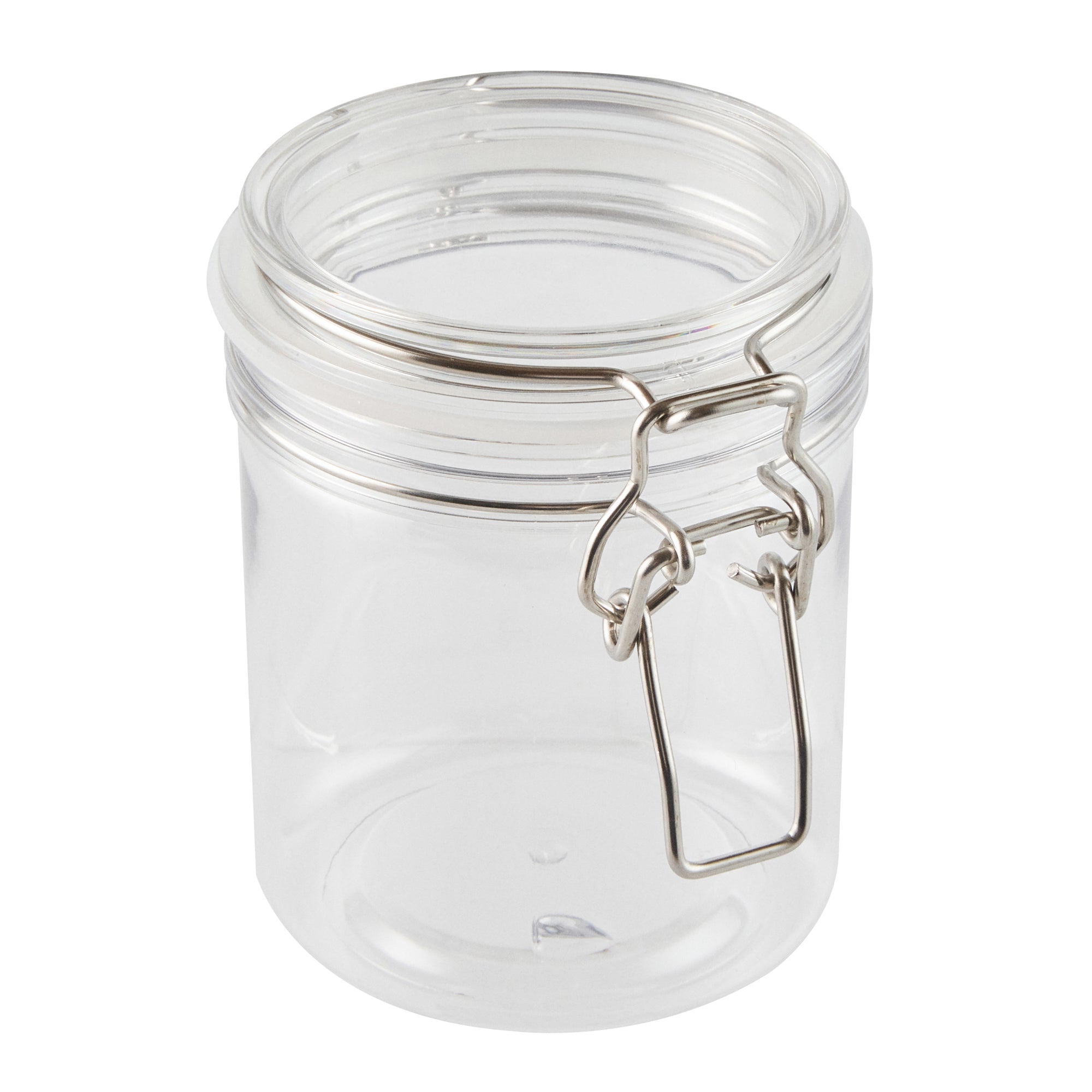 Met Lux 17 oz Round Clear Plastic Storage Jar - with Hinged Lid - 3 1/2" x 3 1/2" x 4 1/2" - 2 count box