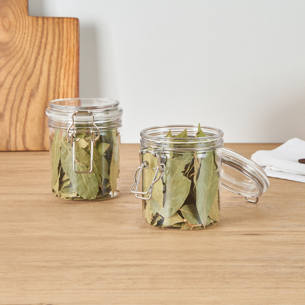Met Lux 17 oz Round Clear Plastic Storage Jar - with Hinged Lid - 3 1/2" x 3 1/2" x 4 1/2" - 2 count box