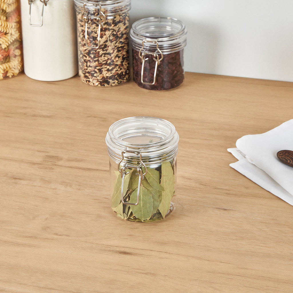 Met Lux 17 oz Round Clear Plastic Storage Jar - with Hinged Lid - 3 1/2" x 3 1/2" x 4 1/2" - 2 count box