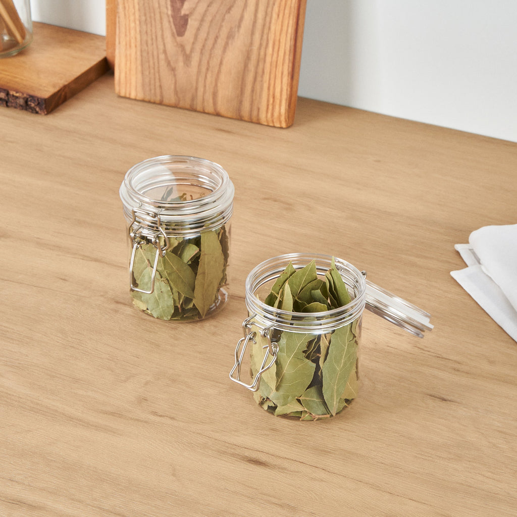Met Lux 17 oz Round Clear Plastic Storage Jar - with Hinged Lid - 3 1/2" x 3 1/2" x 4 1/2" - 2 count box