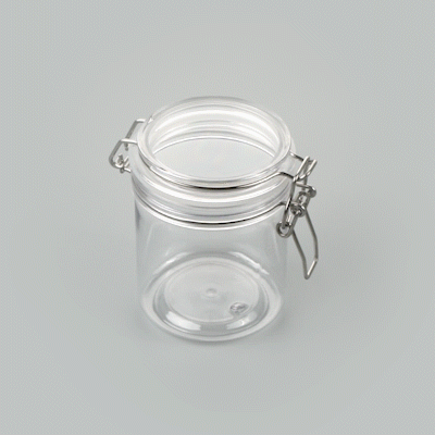 Met Lux 17 oz Round Clear Plastic Storage Jar - with Hinged Lid - 3 1/2" x 3 1/2" x 4 1/2" - 20 count box