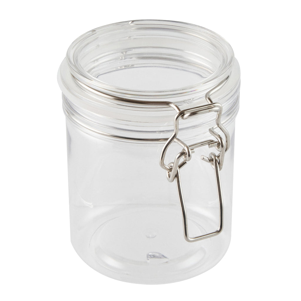 Met Lux 17 oz Round Clear Plastic Storage Jar - with Hinged Lid - 3 1/2" x 3 1/2" x 4 1/2" - 20 count box