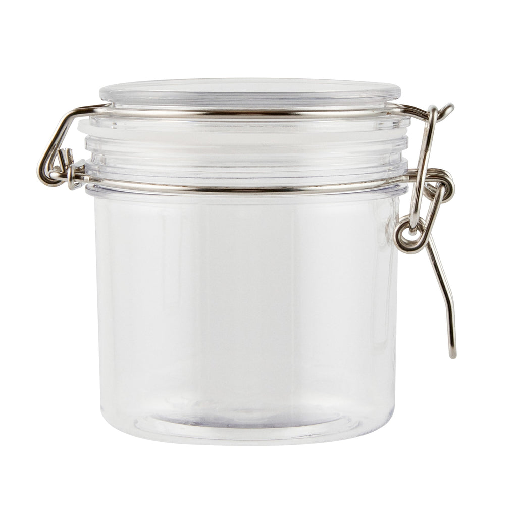 Met Lux 15 oz Round Clear Plastic Storage Jar - with Hinged Lid - 3 1/2" x 3 1/2" x 4" - 20 count box