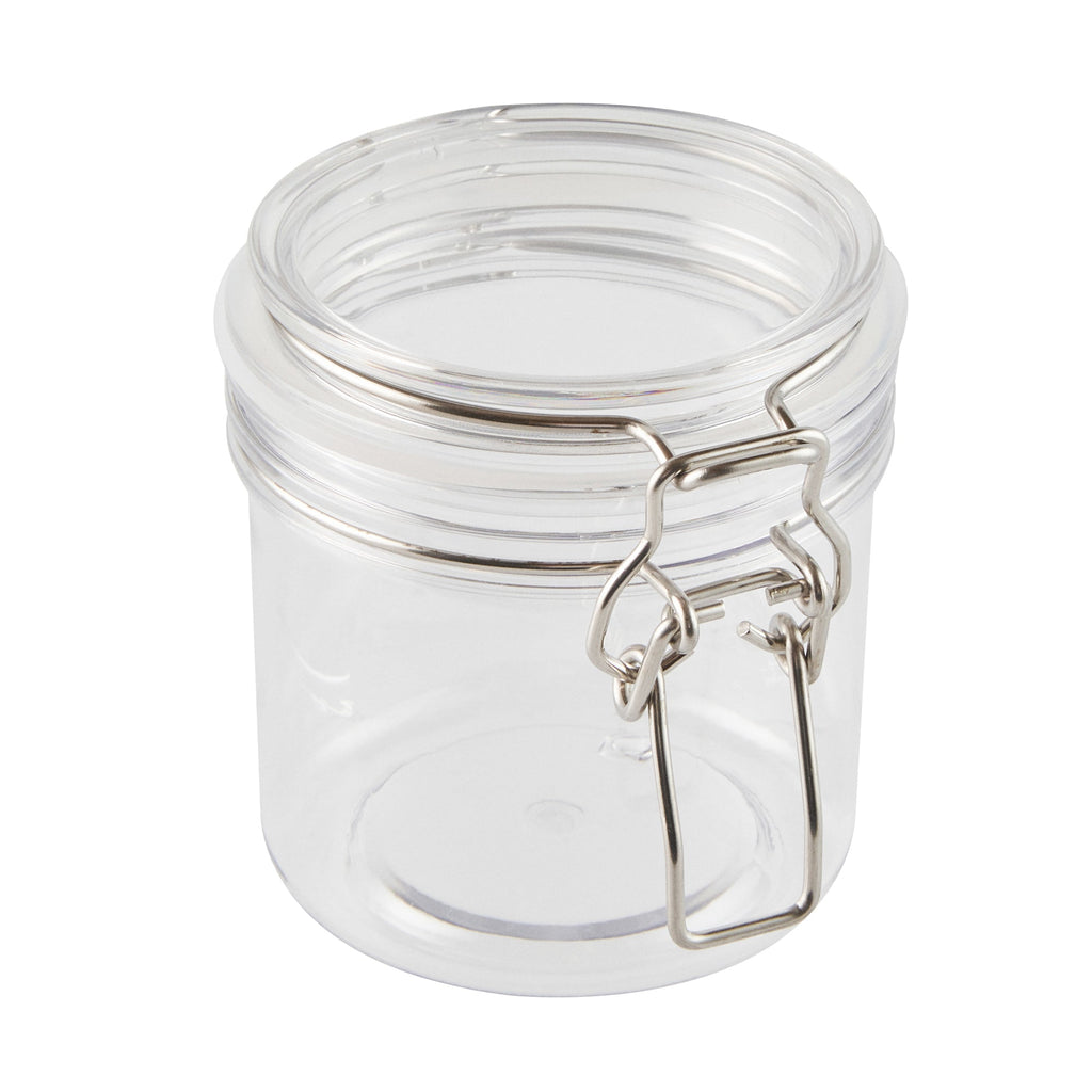 Met Lux 15 oz Round Clear Plastic Storage Jar - with Hinged Lid - 3 1/2" x 3 1/2" x 4" - 2 count box