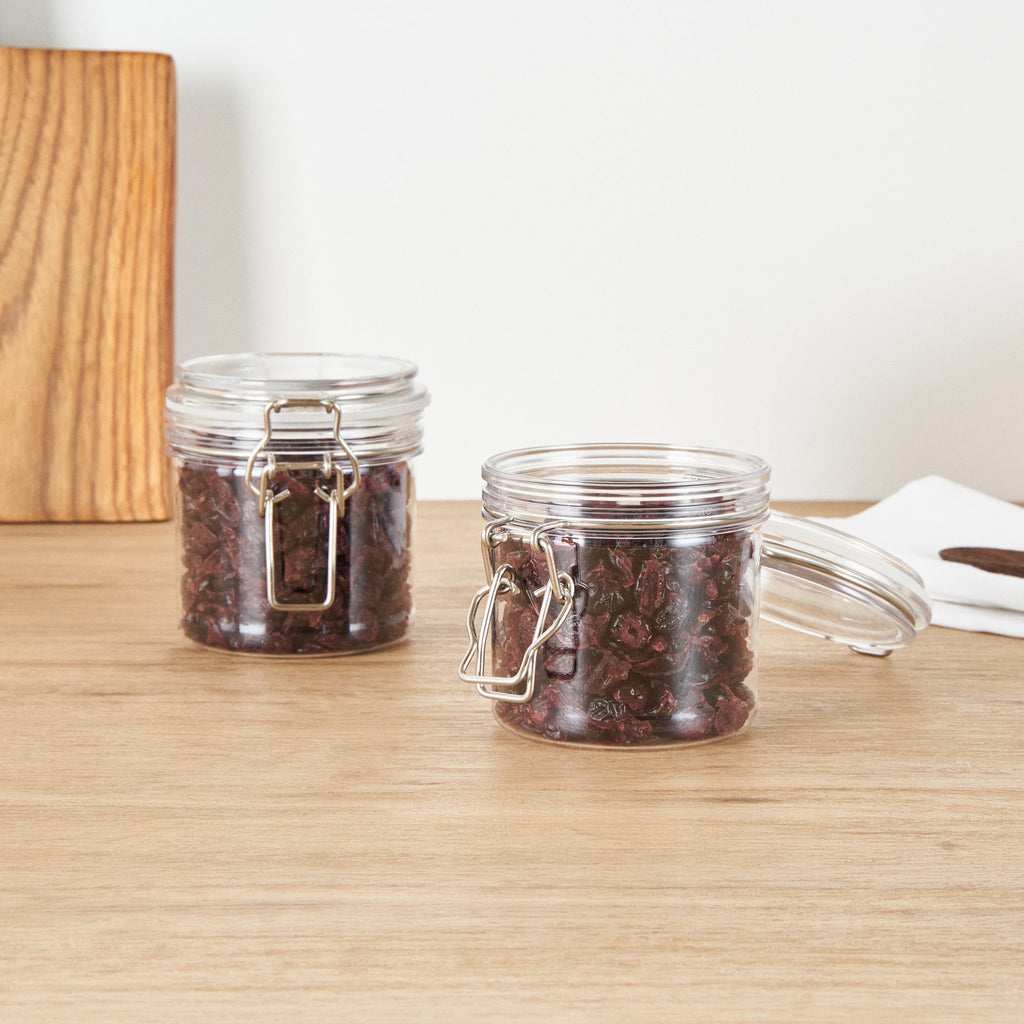 Met Lux 15 oz Round Clear Plastic Storage Jar - with Hinged Lid - 3 1/2" x 3 1/2" x 4" - 2 count box
