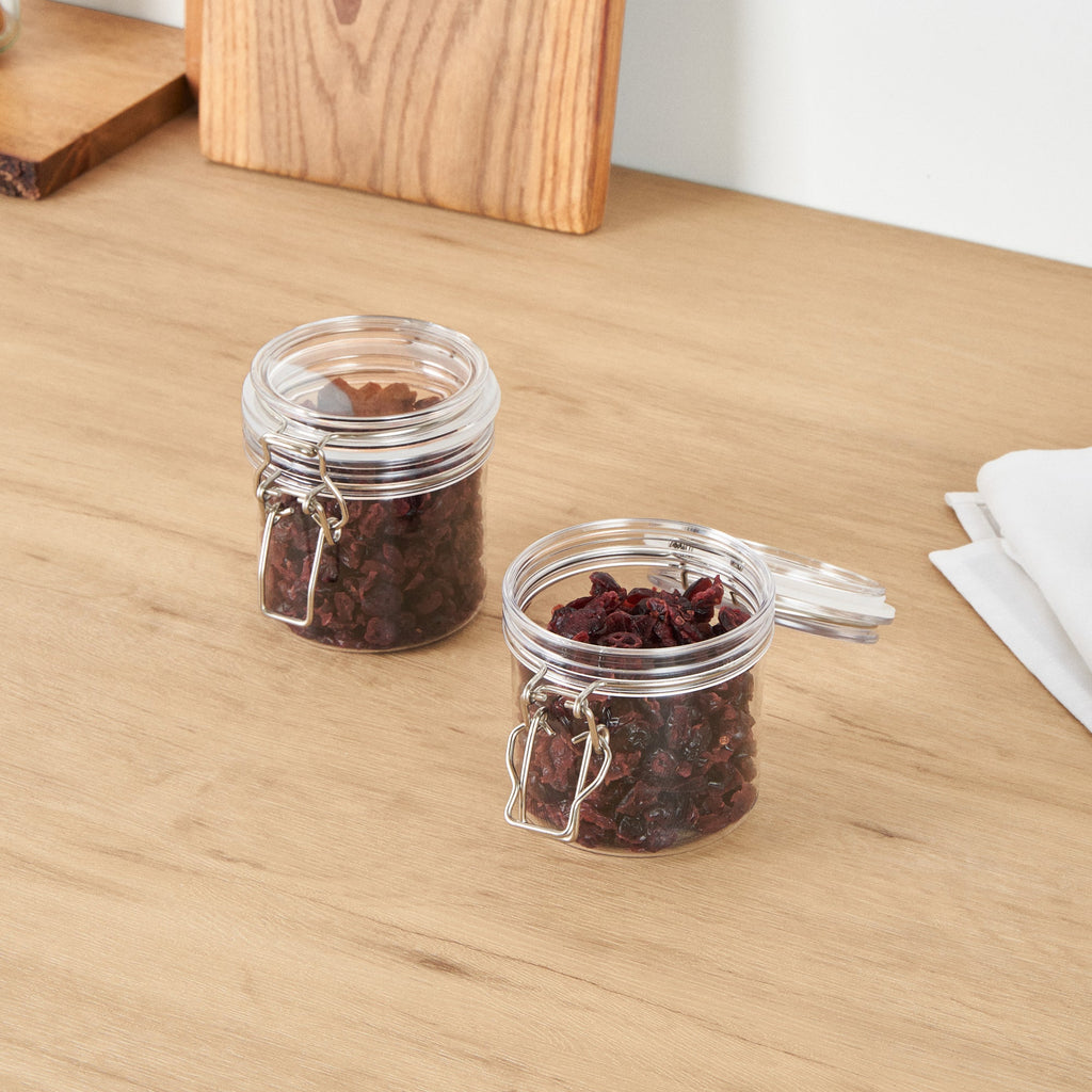 Met Lux 15 oz Round Clear Plastic Storage Jar - with Hinged Lid - 3 1/2" x 3 1/2" x 4" - 20 count box
