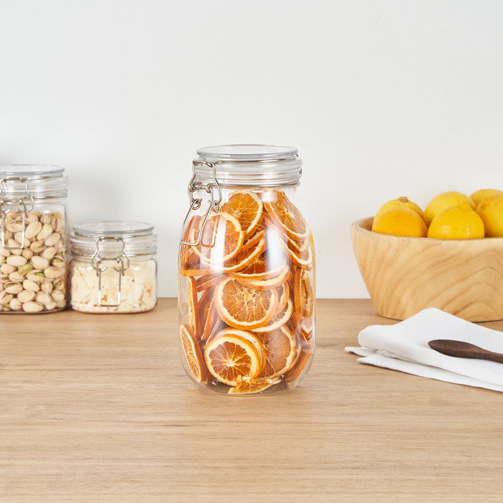 Met Lux 56 oz Round Clear Plastic Storage Jar - with Hinged Lid - 4 3/4" x 4 3/4" x 8 1/4" - 2 count box