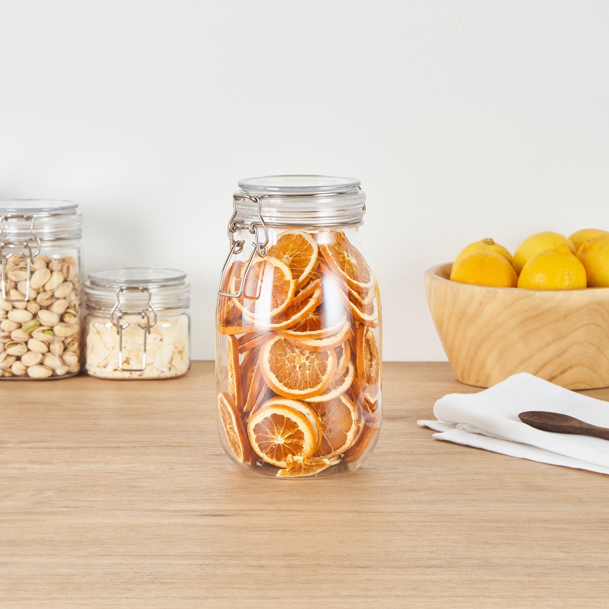 Met Lux 56 oz Round Clear Plastic Storage Jar - with Hinged Lid - 4 3/4" x 4 3/4" x 8 1/4" - 2 count box