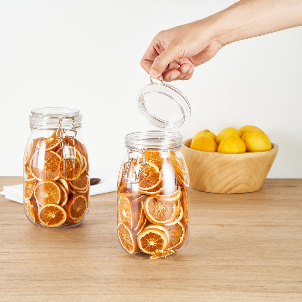 Met Lux 56 oz Round Clear Plastic Storage Jar - with Hinged Lid - 4 3/4" x 4 3/4" x 8 1/4" - 2 count box
