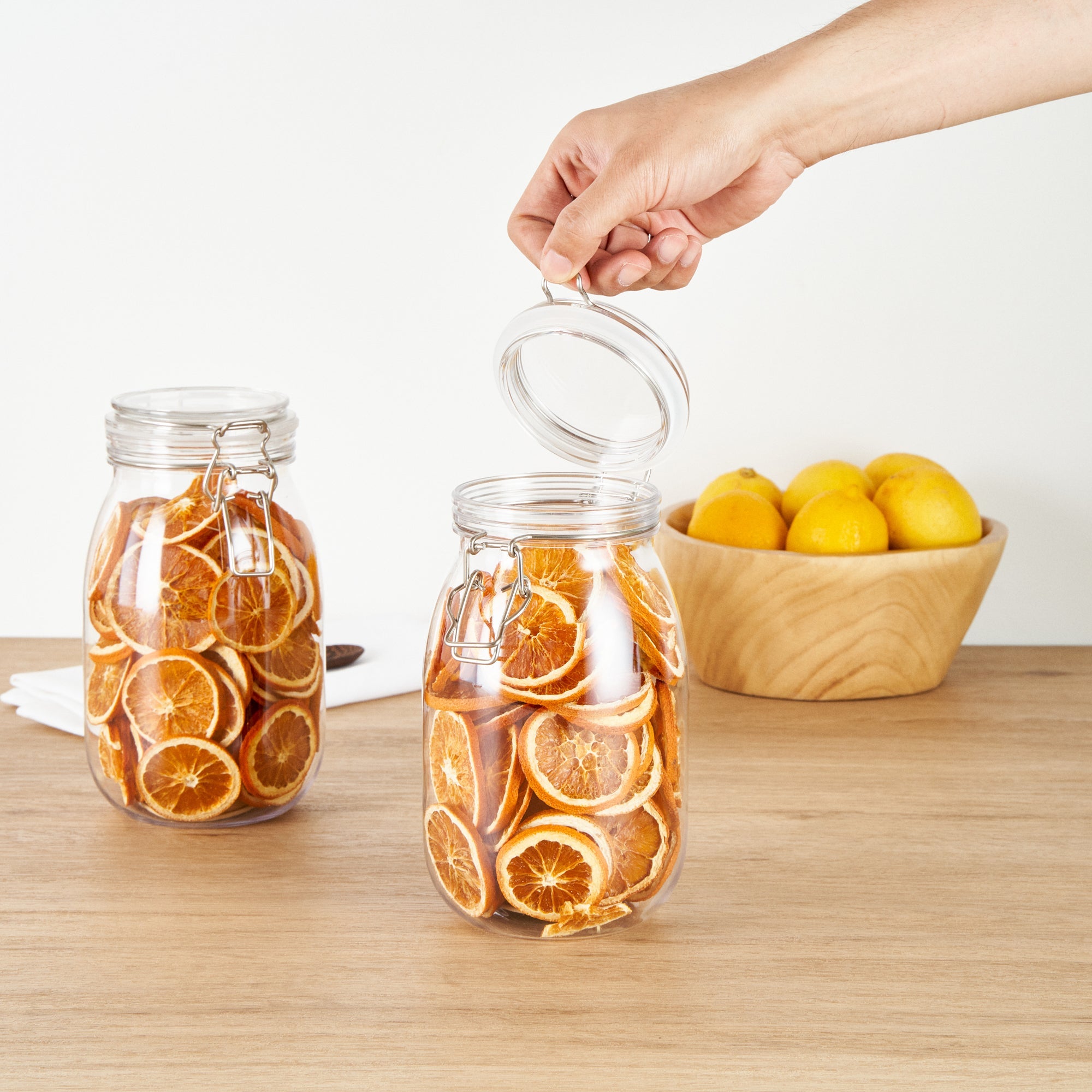 Met Lux 56 oz Round Clear Plastic Storage Jar - with Hinged Lid - 4 3/4" x 4 3/4" x 8 1/4" - 2 count box